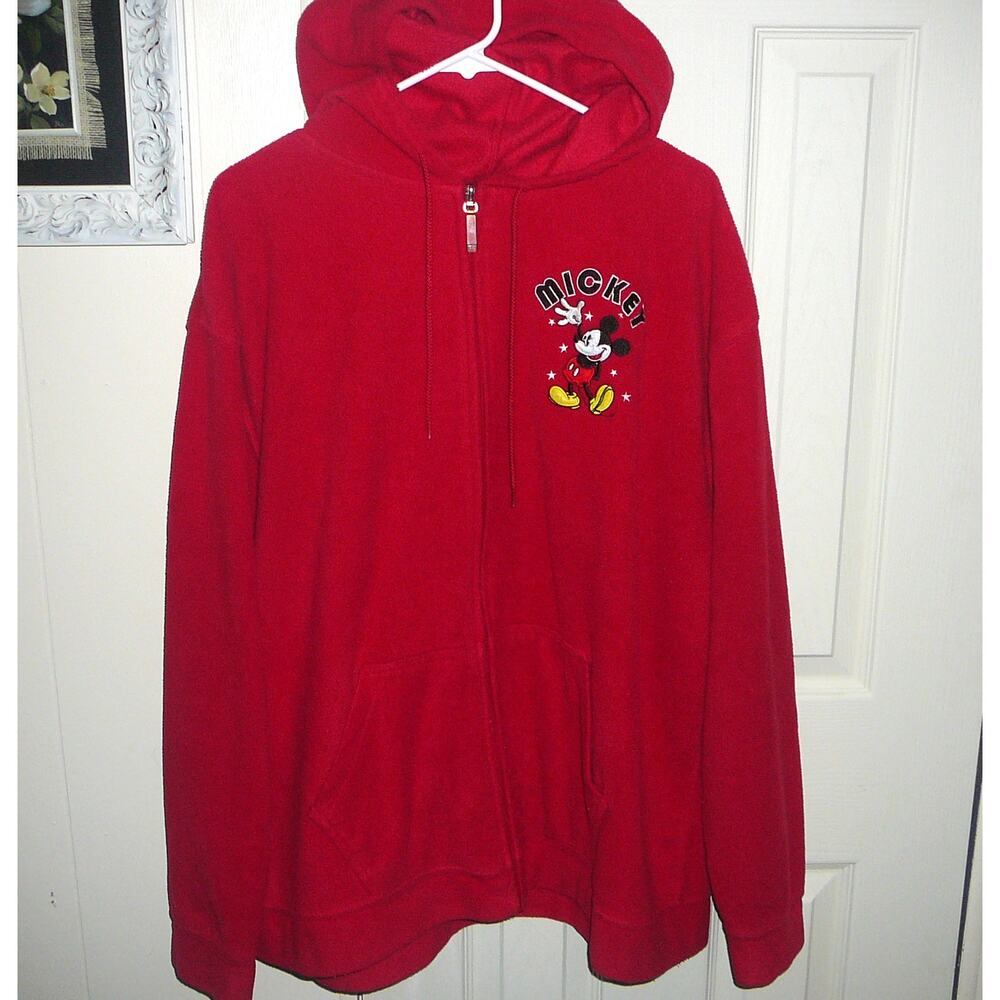 Y2K Disney Embrodied Mickey Mouse Fleece Full Zip Hoodie Womens 3X